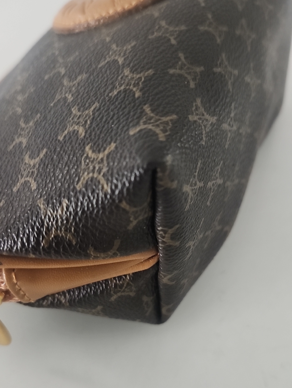 Adolfo Brown Monogram Cosmetic Pouch with Tan Trim - Picture 5 of 9